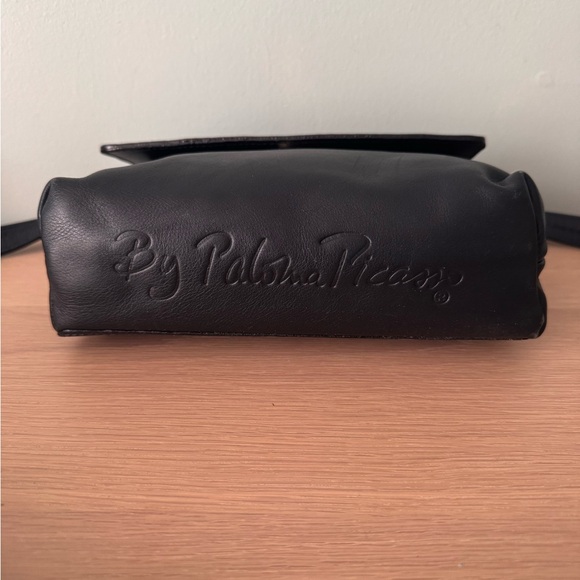 Vintage 80s 90s Paloma Picasso Italian Genuine Black Leather Crossbody Bag - Picture 3 of 12